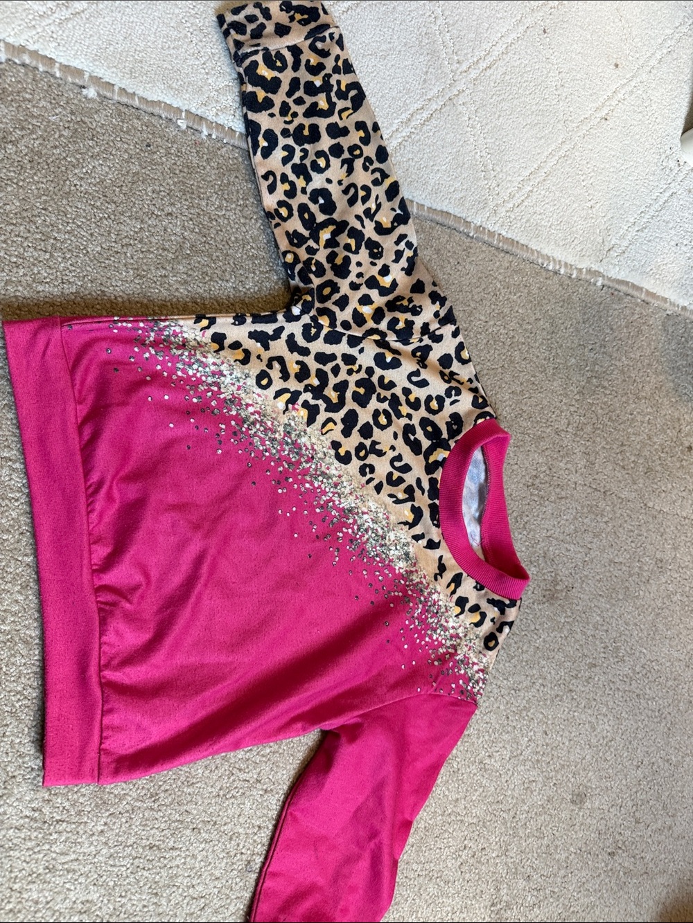 Girls' Pink Leopard Print Long-Sleeve Top